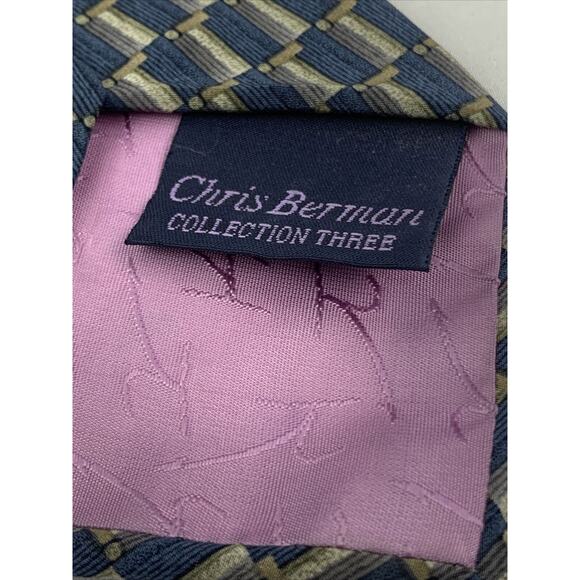 Jimmy V Chris Berman Collection Three Men's Silk 57" Necktie Blue Gray Geometric - Picture 4 of 5